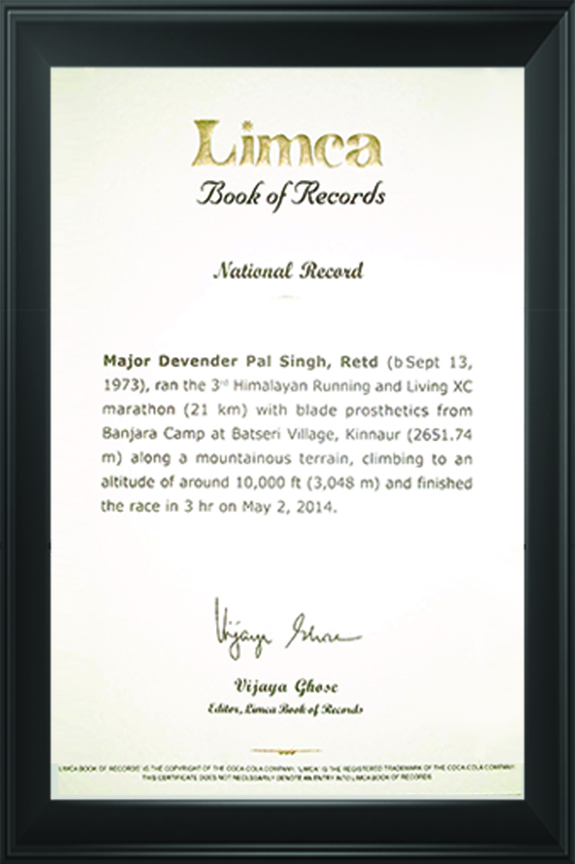 Major D P Singh - Limca Book of Records, National Record