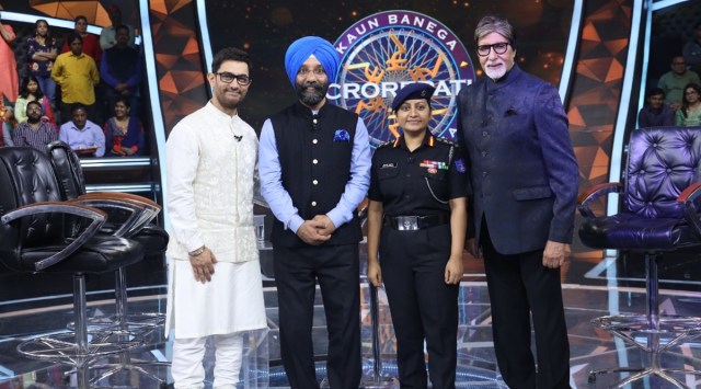 Major D P Singh at KBC with Amitabh Bachchan, Aamir Khan and Col Mitali Madhumita